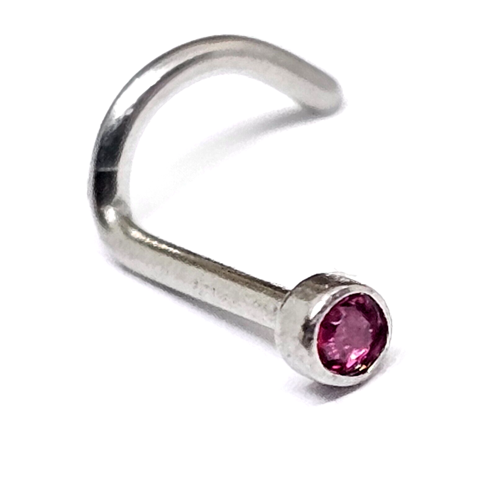 Pink Topaz Nose Stud Curl 20g (0.8mm) Gemstone g23 Titanium Surgical Screw Curl