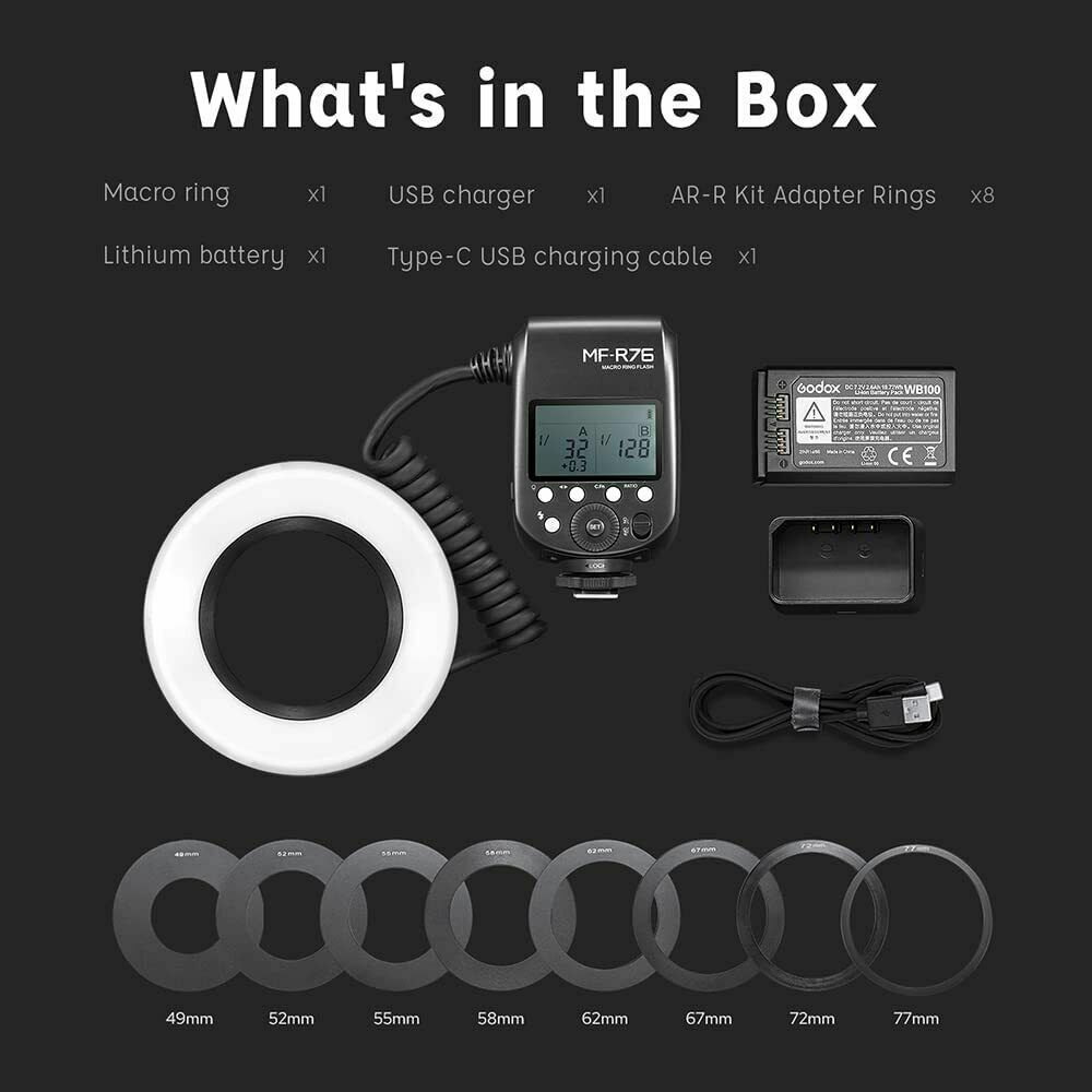 Godox MF-R76 Macro Ring Flash Light 5000K Close Up Speedlite