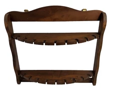 Vintage Wooden Spoon Rack Wall Display Holds 18 Spoons Japan