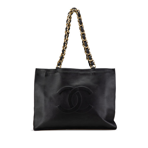 Authenticated Chanel CC Lambskin XL Tote Black Leather Bag