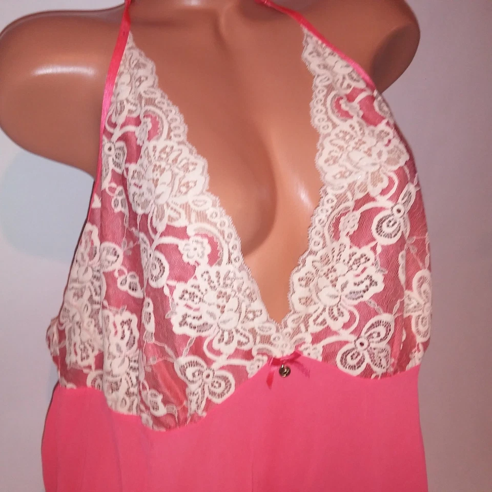 Lencería Cacique Chemise Slip 22 24 Naranja Crema Encaje Transparente Inalámbrico Foto 4 de 4