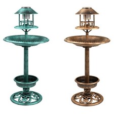 BIRD HOTEL FEEDER & BATH WITH SOLAR LIGHT GARDEN ORNAMENTAL BIRDS TABLE STATION