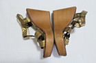 AUTHENTIC COACH ‘MAYRA’ WOOD WEDGE HEEL & PLATFORM GOLD STRAPPY SANDALS- SZ 7B — photo 4
