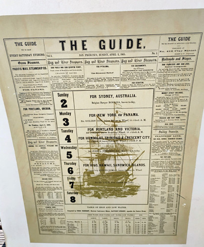 1865 SAN FRANCISCO THE GUIDE V. 1 # 1 Maritime Railroad Stagecoach BROADSIDE
