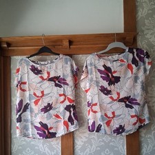 Simon Jersey Blouses x 2 Short Sleeve Floral Size UK 8 Purple Pink Red Grey