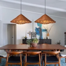 1 Light Vintage Wicker Pendant Lighting for Kitchen Island,19.6" Handmade Pen...