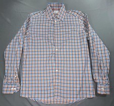 Eton Dress Shirt Mens 41 16 Blue Orange Check Contemporary Cotton Long Sleeve