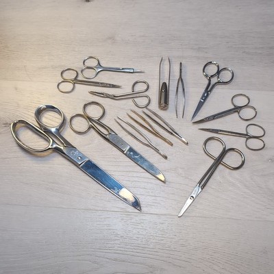 (Lot of 14) Stainless Steel Surgical Tools Forceps Various Scissors Tweezers 