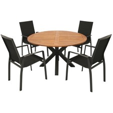 Sitzgruppe Garten 5-tlg. Aluminium Akazie Gartenmöbel Balkon Terrasse Essgruppe