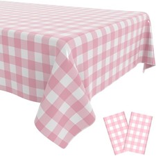 Pink and White Gingham Tablecloth 2 Pack ,54 x 108 Inch Checkered Table Cloth