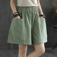 Ladies Loose Elastic High Waist Shorts Summer Solid Wide Leg Hot Pants Plus Size