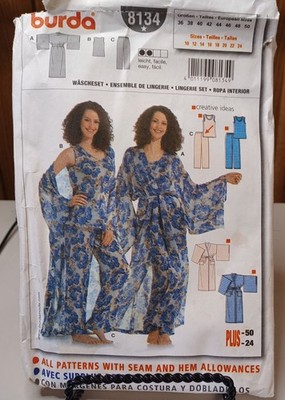 8134 Burda SEWING Pattern UNCUT misses 10-24 lingerie robe pants top pjs