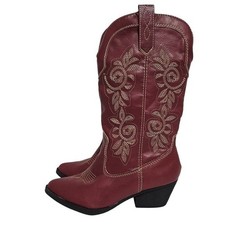 Rampage Western Cowboy Boots-Red with Floral Design-Ram Vinnmo 42915b Size 7M