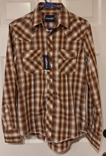 Wrangler Mens Western Shirt Brown Plaid Pearl Snap Contrast Stitching LS Sz S