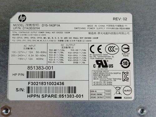 HP Z4 G4 Workstation 1000 W 18 Pin ATX Desktop Power Supply 851383-001 - Picture 2 of 6