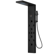 Black Stainless Steel LED Shower Panel Tower System with 8 Body Jets