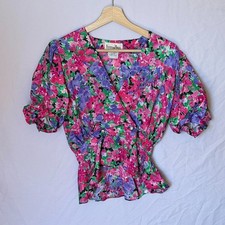 80s Floral Set Vintage Peplum Pearl Button 2 Piece Skirt Top