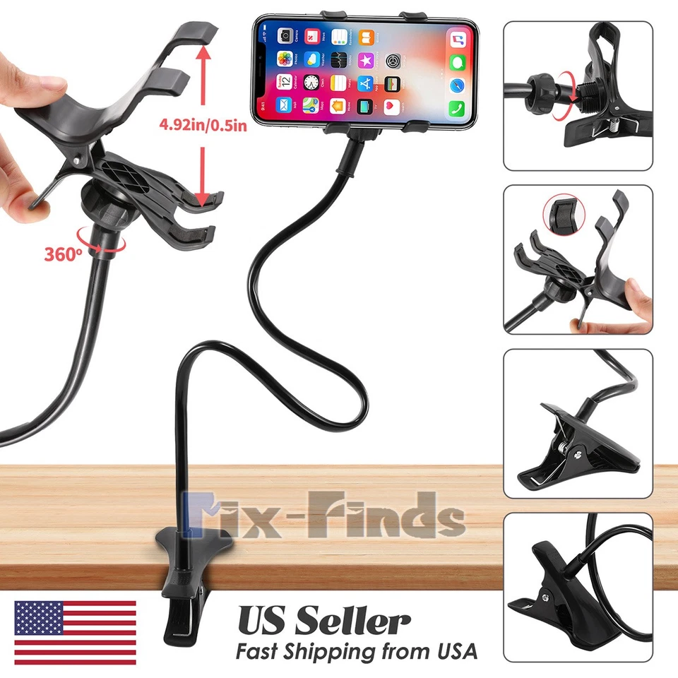 Soporte flexible para teléfono celular móvil con clip 360 soporte de montaje para cama perezosa escritorio EE. UU. Foto 2 de 4