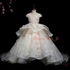 Kids Pageant Evening Gowns Lace Flower Gown Cute Girl Dress Birthday Party Robe