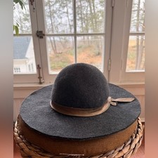 Vintage Calypso St. Barth 100 Wool Felt Wide Brim Floppy Hat Charcoal Grey
