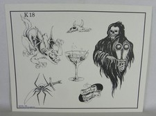 Vintage 1982 Kari Barba "Reaper shotgun" tattoo flash. Great condition.