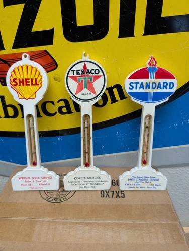 VINTAGE LOLLIPOP THERMOMETERS LOT OF 3 SHELL TEXACO STANDARD NICE SHAPE WORKS!