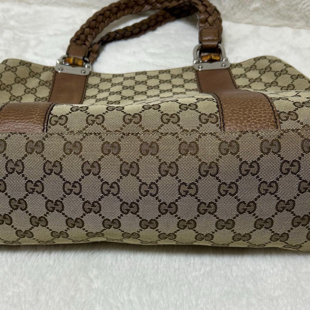 GUCCI Tote Bag Canvas Leather Large GG Pattern Beige Brown Authentic thumbnail 12