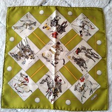 Hermes Petit Carr  45 Gavroche LE MONDE DU POLO Silk Scarf Tags No Box Used.