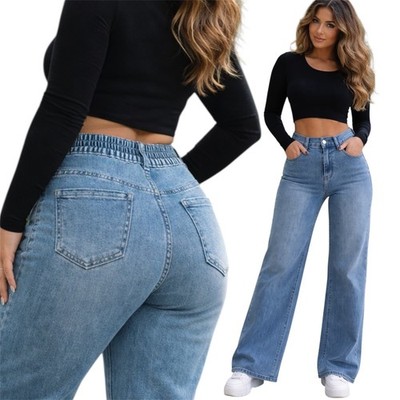 CURVY WIDE LEG Damen Jeans Hose Loose Fit Stretch High Waist  Plus Size - J19