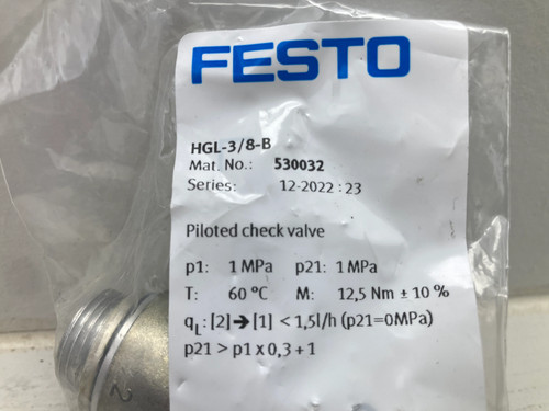 Festo HGL-3/8-B vorgesteuertes Rückschlagventil 530032 Made in India - 1 Stück (Neu) Schnell - Bild 3 von 3