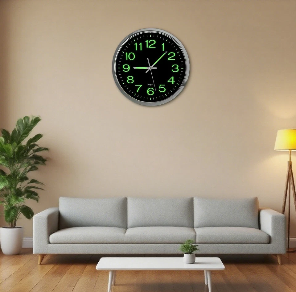 Large 12" Battery Wall Clock Luminous Glow Night Light Quartz Silent Home Office - Image 3 of 4