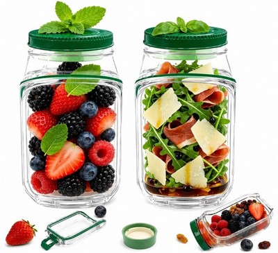 Salad Jar Set with Dressing Containers (2 Pack)