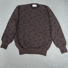 VTG Tricots St. Raphael Sweater Mens Sz L Brown Paisley Cosby 100 Wool Grandpa