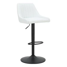 Modern Faux Leather Adjustable Stool with Swivel Set of 2 White and Black