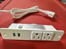 Under Cabinet Power Strip 2 Outlet Dual USB Ports Cord White Approx 5 Feet