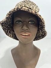 Vintage Leopard Print Faux Fur Bucket Hat One Size USA Made 90s Y2K Style