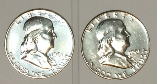 Beautiful set of 2 BU Proof 1961-P Ben Franklin Half Dollars.Lot of 2