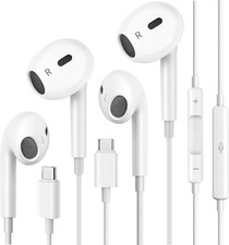 2 Pack USB C Headphones, Wired Earbuds for iPhone 17 16 15 Pro  USB-C, White