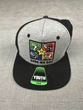 Super Mario Hat Cap Youth Size Gray Black Snap Back Here We Go Gaming Nintendo