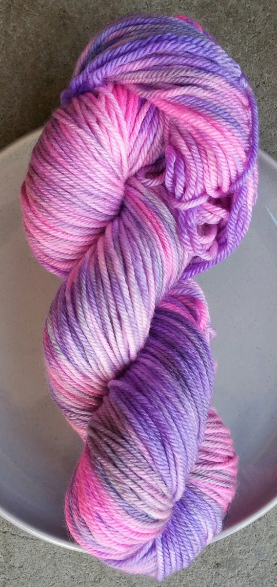 Hand Dyed 8ply Yarn, 100g 200m Variegated Pink Purple Grey Merino Nylon Silk