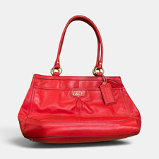 Coach Women s Large Red Tote Zip Closure w/ Bag Charm, Gold Hardware