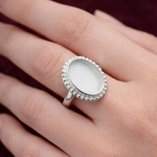 925 Sterling Silver Beaded Oval Bezel Ring Setting 8x6mm Cabochon DIY
