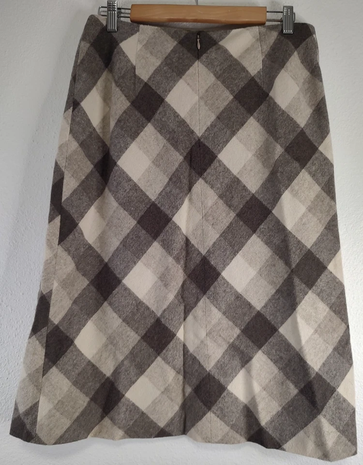 Falda Caslon Marrón Crema Cuadros Mezcla Lana Mohair Forrada Línea A Talla 8 Foto 2 de 4