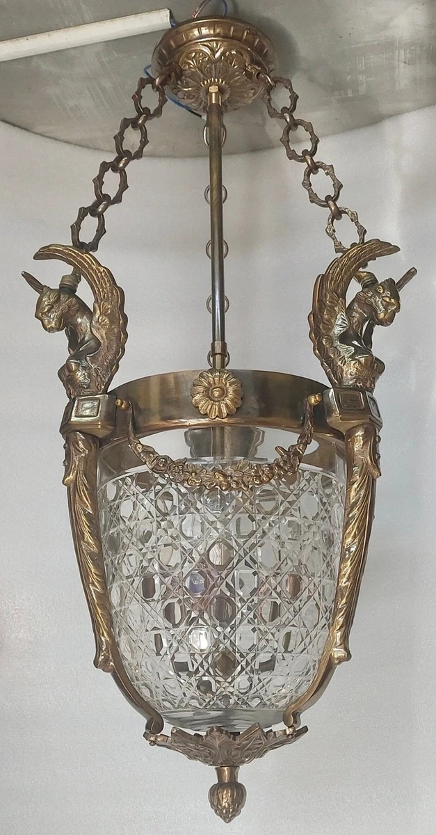 Lustre Art Nouveau Des Années 50 – Bronze, Doré, 2 Abat-jour En Forme De Gouttes, Lampe E27
