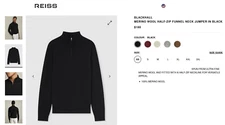 REISS EXQUISITE UPSCALE LUXURY MEN'S 100% MERINO WOOL 1/4 ZIP  SWEATER -  $160