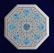 12" Marble Table top Semi Precious Stones turquoise floral inlay home decor
