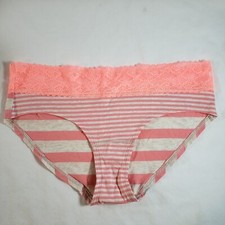 Victoria's Secret Low-Rise Hiphugger Medium Salmon Orange Gray Stripe Lace