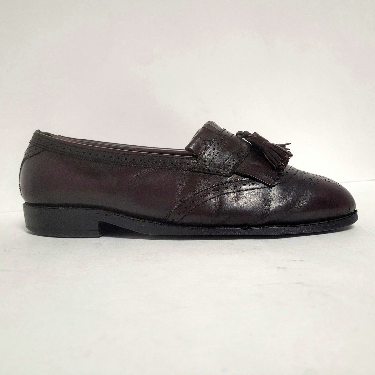 Allen Edmonds Bridgeton Brown Leather Slip-on Kiltie Tassel Loafer Shoes 10B Size 8.5 C - 80s/90s Kiltie Loafer With Braided Laces by  main image 4