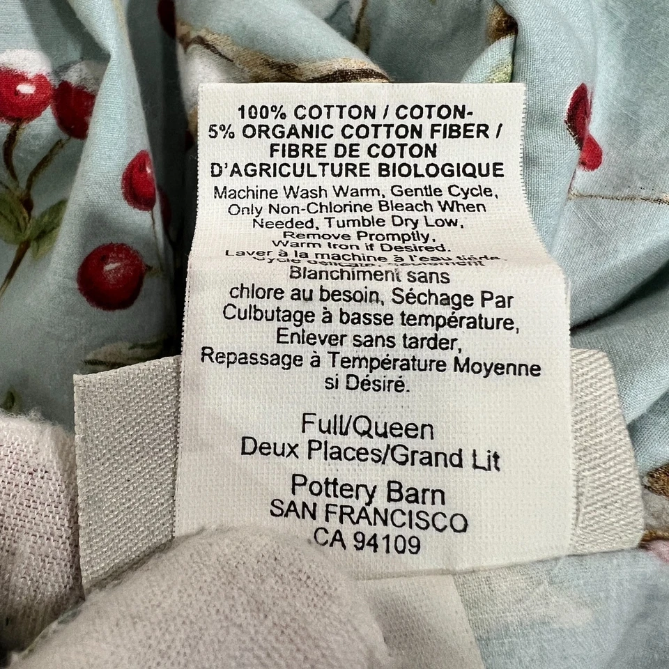 Edredón Pottery Barn Cardinal Bird azul rojo reina completo algodón invierno bayas Foto 3 de 4