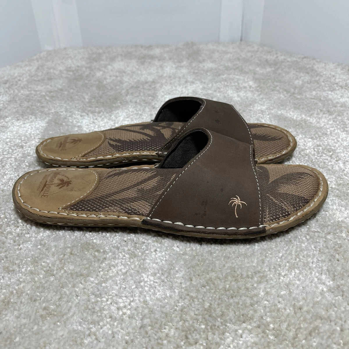 Margaritaville Women Brown Leather Negril Flip Flop Slides Size 9W
